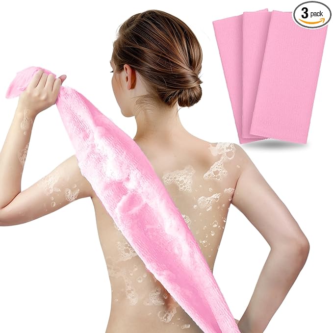 ARCH&M Back Scrubber & Exfoliating Washcloth, 3 Pack | 35-Inch Japanese Towel, Premium Nylon Mesh, For Back Acne & Rough Skin, Full Body Cleansing