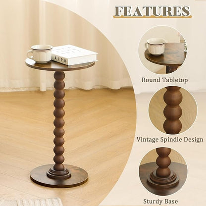 Round Side Table, Small Drink Table for Small Spaces, Modern Accent Nightstand with Solid Wood Leg for Living Room, Bedroom, Corners, and Office (Rustic Brown)