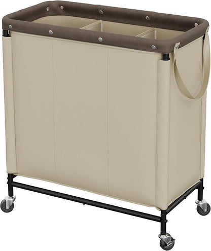 StorageWorks 3 Section Laundry Hamper, Rolling Laundry Cart with Wheels and Handles, Laundry Room Double Sorter for Organizer and Storage, 31.7 Gal(120L), Light Khaki