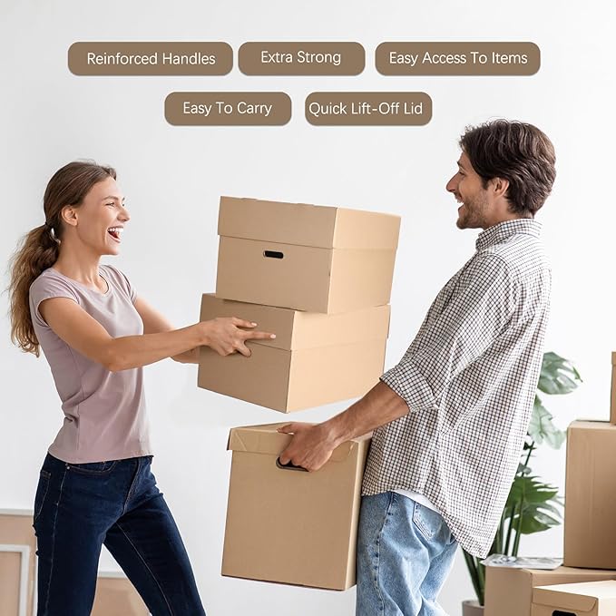4 Pack Wine Glass Moving Boxes Kitchen Moving Boxes with Handle Kitchen Kit with Lid for Dish Glassware (Brown,20 x 15 x 12 Inches)