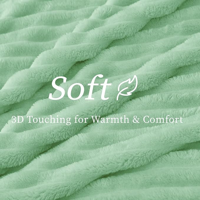BEDELITE Fleece Throw Blanket for Couch - 300GSM Soft & Warm Fluffy Mint Green Blanket, Decorative and Giftable Striped Blankets for Women, Men, 50"x60"
