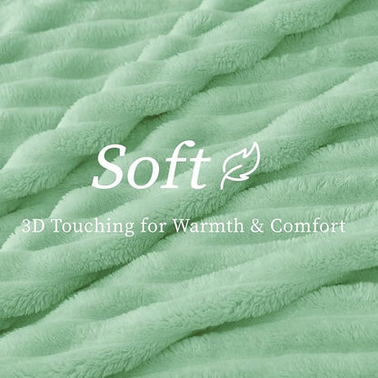 BEDELITE Twin Blanket for Couch & Bed, 300GSM Soft & Warm Fleece Blanket, Decorative and Giftable Striped Mint Green Blankets for Women, Men, 60"x80"