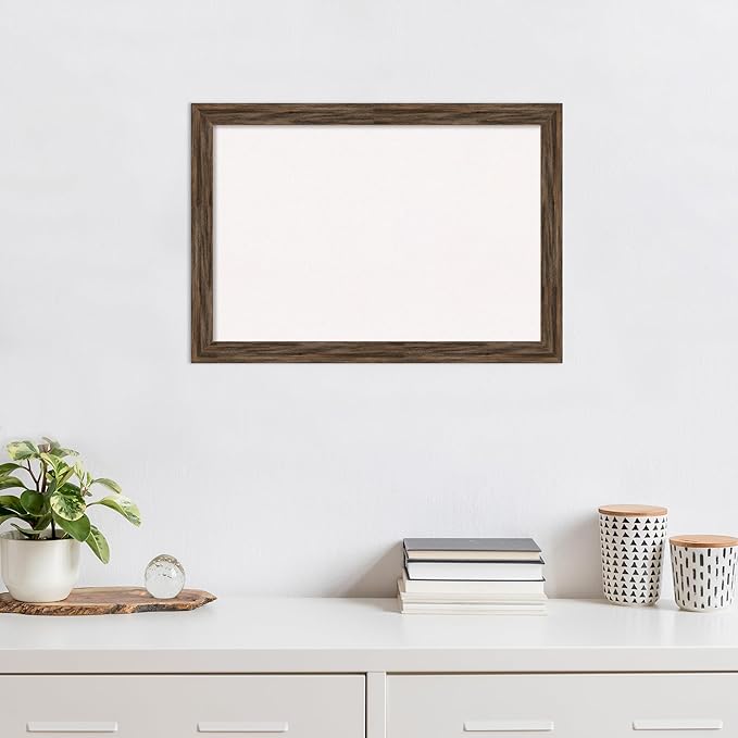 Amanti Art White Cork Board for Wall, 19x27 Vision Board with Brown Wood Frame, Medium Corkboard Office Decor for Home Organization, Rustic Farmhouse Corkboard Pinboard to display items for home