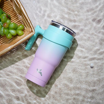 20 oz Tumbler with Handle and 2 Straw 2 Lid, Insulated Water Bottle Stainless Steel Vacuum Cup Reusable Travel Mug,Gum