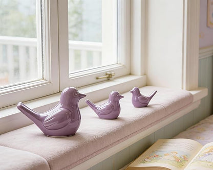 Artconal Small Purple Bird Statue Ceramic 2-Piece Set, 2¾ inch Cute Knick Knack for Home Office Shelf Desk Decor