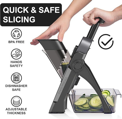 SupMaKin Safe Mandoline Slicer for Kitchen, Potato Slicer for Chips, Vegetable & Food Cutter,Thickness Adjustable 0.1-8 mm, Kitchen Faster Slice Artifact (Only Slicer)