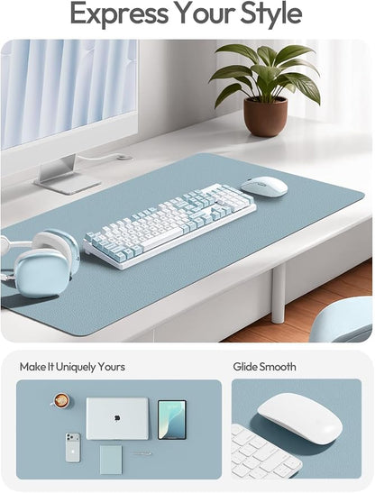 YSAGi Leather Desk Pad Protector, Office Desk Mat, Large Mouse Pad, Non-Slip PU Leather Desk Blotter, Laptop Desk Pad, Waterproof Desk Writing Pad for Office and Home (Ice Blue,55" x 24")