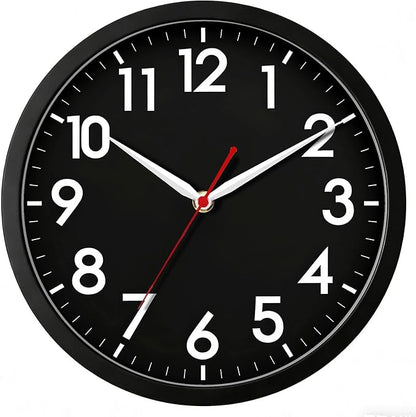 AKCISOT Wall ClockModern Black Silent Non Ticking Wall Clocks Battery Operated 10 Inch,Small Analog Classic Clock Decorative for Bedroom, Kitchen, Home Office, Bathroom, School, Living Room