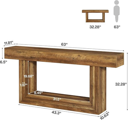 Tribesigns 63" Narrow Console Table, 2-Tier Long Entryway Table with Framed Base, Farnhouse Console Behind Couch for Living Room Hallway, Brown