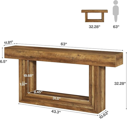 Tribesigns 63" Narrow Console Table, 2-Tier Long Entryway Table with Framed Base, Farnhouse Console Behind Couch for Living Room Hallway, Brown