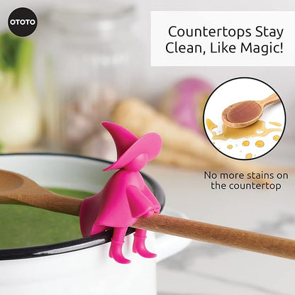 OTOTO Agatha Spoon Holder - Goth Cute Spoon Rest for Stove Top, Gothic, Spooky Cooking Gifts, Witchy Gifts, Cool Kitchen Gadgets, Halloween Gifts (Pink)