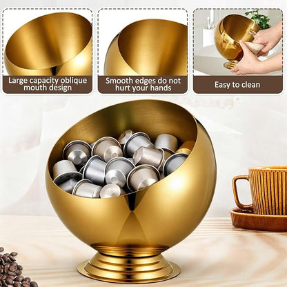 2 Pcs Large Capacity Coffee Pod Holder for Countertop, Metal Capsule Organizer for Coffee Bar and Kitchen, Open Storage Bowl for Single-serve Pods (Gold)