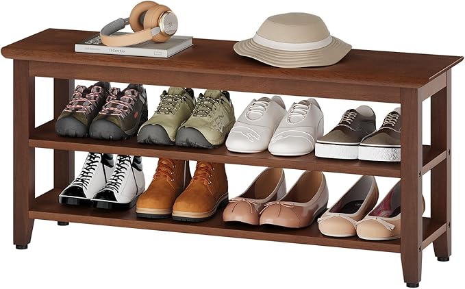 Wood Shoe Bench for Entryway,Bench with Shoe Rack,Storage Shoe Organizer for Hallway,Living Room,Bedroom (Brown, 39.37''W×11.81‘’D×17.71‘’H)