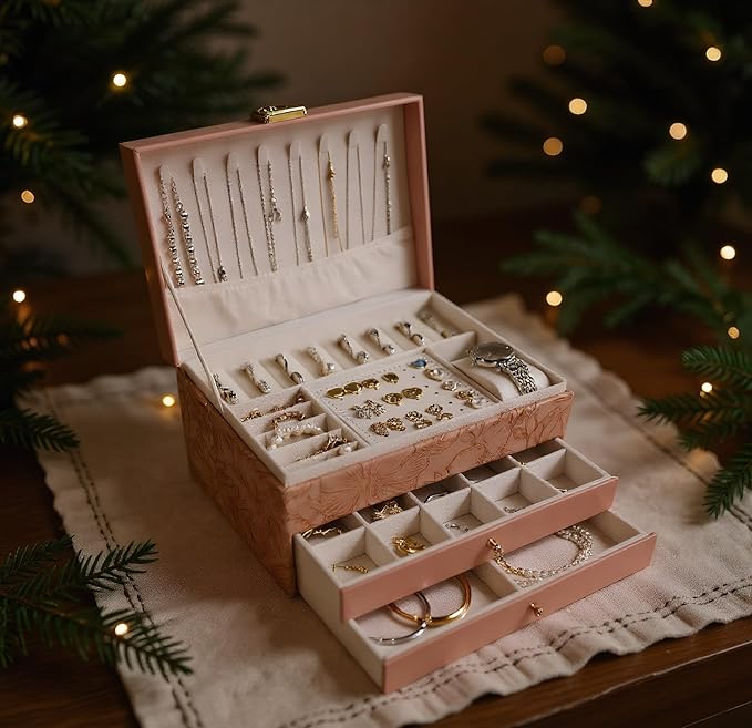 Jewelry Organizer Box, Large Jewelry Boxes for Women, 3-Layer Jewelry Holder Organizer for Necklace Earrings Rings Bracelets Storage, Gift for Her Mom