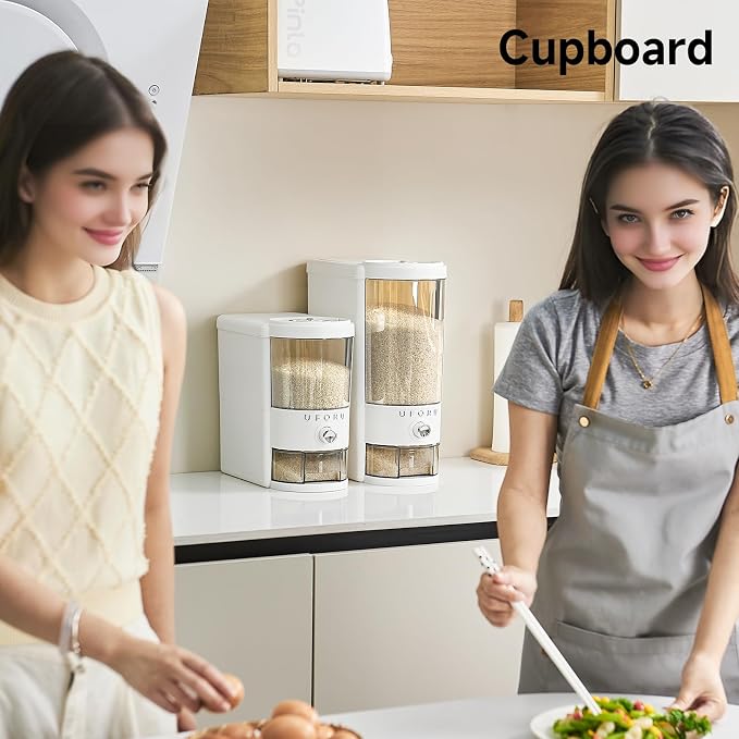 UFORU Rice Dispenser 10 lbs | Large Rice Storage Container for Kitchen&Pantry - Space-saving, Moisture & Pest-proof, BPA-Free - Dry Food Dispenser with One-Touch Dispenser & Measuring Cup for Families