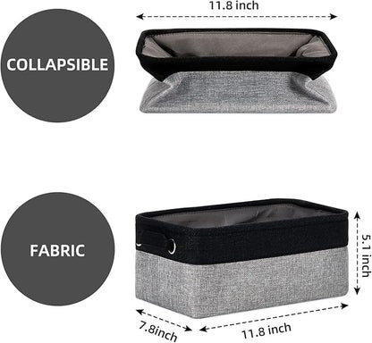 HNZIGE Storage Baskets for Storage Fabric Small Organizer Bins for Shelves,Collapsible Linen Baskets with Cloth Handles for Organizing Closet Nursery Home Shelves,Toy(Black&Gray,11.8" x 7.8" x 5.1")
