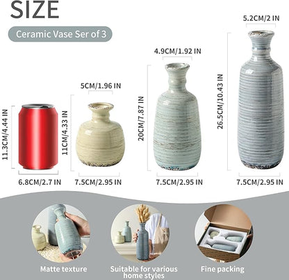 Ceramic Vase Set of 3, Rustic Neutral Vases Home Decor Farmhouse Decorative Flower Vase Modern Boho Pampass Vases for Table Mantel Entryway Shelf Living Room Kitchen Bathroom - Multicolor