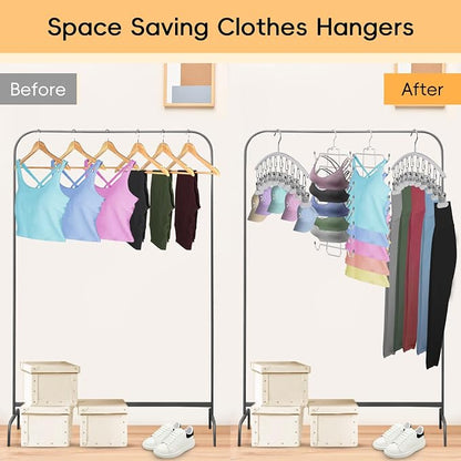 TomCare 2 Pack Tank Top Hanger and 2 Pack Leggings Organizers Space Saving Sport Bras Organizer Metal Yoga Pants Hangers with 20 Clips Hanging Closet Organizers and Storage, Grey