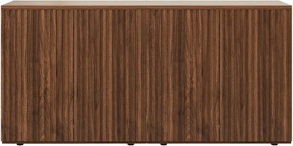 Rophefx Fluted Sideboard Cabinet, 63" Buffet Cabinet with Storage, Credenza Storage Cabinets with Adjustable Shelf, Wood Entryway Cabinets with Pop-up Doors for Living Room, Entryway, Hallway, Walnut