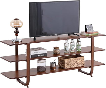 Tiita Wooden TV Stand for 65 Inch TV, Modern Media Console Table with 3-Tier Storage Shelves, Long Entertainment Center for Living Room, Walnut TV Stand with Open Display Rack