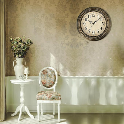 Plumeet Small Retro Wall Clock, 10'' Non Ticking Classic Silent Vintage Wall Clocks Decorative Kitchen Living Room Bedroom - Battery Operated