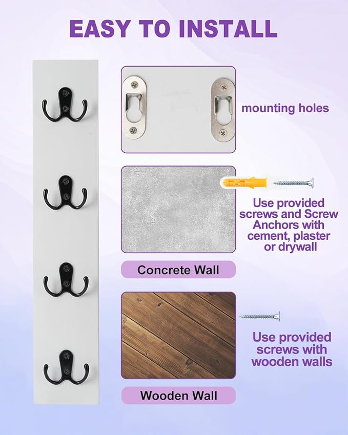 UCEC Vertical Key Holder for Wall with Hooks, Space-Saving Wooden Key Holder Wall Mount Small Organizer for Entryway, Keys, Wallets, and Pet Leashes – White Key Rack for Front Door or Garage Decor