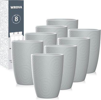 Wrova Wheat Straw Cups 8 PCS Good Alternative to Plastic Reusable Cups 12 oz Unbreakable Drinking Cup Reusable Dishwasher Safe Water Plastic Glasses Light Grey