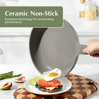 Redchef Nonstick Frying Pan Skillet, Non Stick Ceramic Frying Pan, Egg & Omelet Pans, Non Toxic, Kitchen Healthy Cookware, PFAS & PTFE & PFOA Free,Induction Compatible, Gray, 9.5"