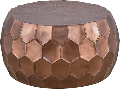 CT101 Modern Contemporary Round Aluminum Material 32" Coffee Table, Farmhouse Table with Glossy Diamond-Patterned Base Antique Copper