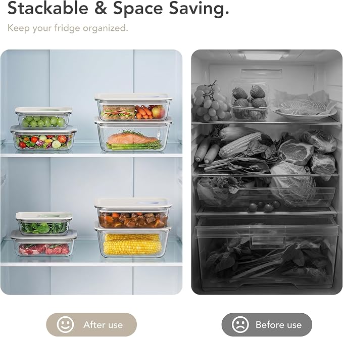GENICOOK 4 Pack 129 oz Glass Meal Prep Containers, Glass Food Storage Containers with One-Hand Slide Lid, Borosilicate Airtight Portion Control Containers, Microwave Oven Freezer Safe, BPA Free