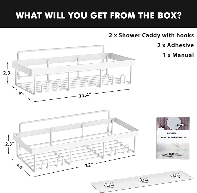Moforoco Shower Caddy Shelf Organizer Rack, Self Adhesive Black Bathroom Shelves Basket, Home Farmhouse Wall Inside Organization and Storage Decor Rv Accessories, First Camper Apartment Essentials