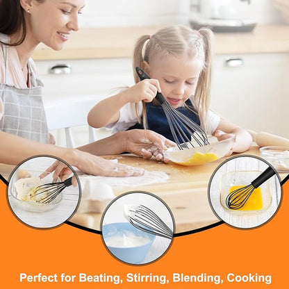 HOTEC 4 Pieces Silicone Whisks Set, Wire Balloon Whisks Egg Beater, Non-slip Handle Whisk for Non-stick Cookware Perfect for Cooking, Stirring, Beating and Blending (Black)