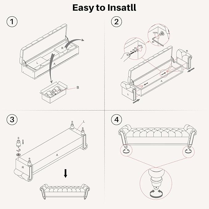Storage Bench for Bedroom, 67" End of Bed Bench King Size, Upholstered Chenille Storage Ottoman with Tufted Cushioned Rolled Arm Large Storage Space for Living Room Entryway, Light Brown
