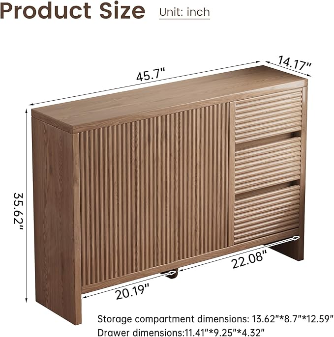 45.7" Wide Shoe Cabinet, Large Shoe Storage Cabinet with 3 Drawers & 2 Grille Doors, 3-Tier Farmhouse Walnut Shoe Organizer Rack for Entryway, Hallway, Living Room