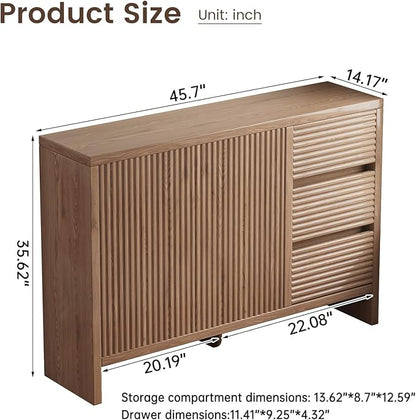 45.7" Wide Shoe Cabinet, Large Shoe Storage Cabinet with 3 Drawers & 2 Grille Doors, 3-Tier Farmhouse Walnut Shoe Organizer Rack for Entryway, Hallway, Living Room