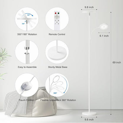 SUNMORY Floor Lamps for Living Room, 48W/4200LM Super Bright LED Floor Lamp with Remote Control, 69" Tall Standing Lamp with Stepless Dimmable, Modern Torchiere Reading Lamp for Bedroom, Office White