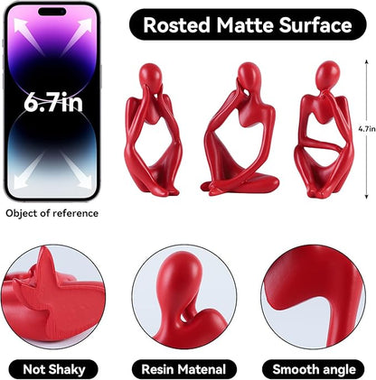 BrownLove 3pcs Red Human Body Abstract Art Decoration, Modern Art Resin Statue Room Office Shelf Bookcase Decoration