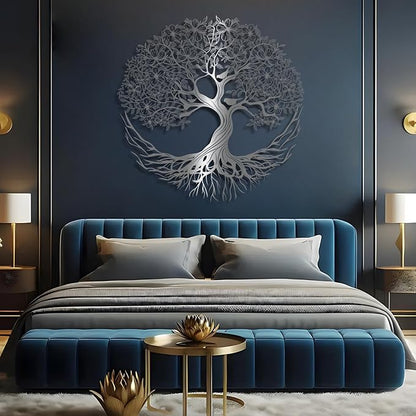 Yemwot Metal Tree of Life Wall Decor, Circle of Life Metal Tree Wall Art, Branch Art, Spiritual Decor, Modern Sculpture Decoration, Living Room Bedroom Decoration (Sliver-Tree 5, 35"x 35"| 90x90cm)