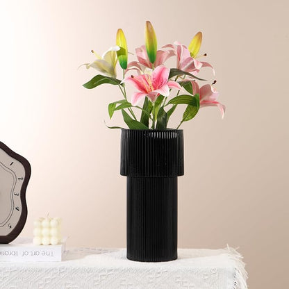 Black Glass Vase, 12 Inches Tall Vase for Flowers, Large Flower Vases for Bouquet, Modern Black Glass Vases for Living Room, Dining Table, Office, Entryway, Mantle, Shelf, Wedding Gifts