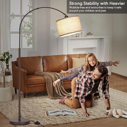 Seaside village Floor Lamp for Living Room, Arc Lamp with Adjustable Head, Modern Tall Lamp with On/Off Pedal Switch, Over Couch Standing Hanging Light for Reading, Bedroom, Office (Brown)