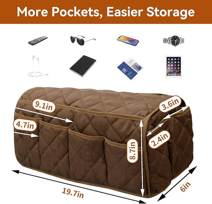 MEHIDFY Armchair Caddy, Waterproof Sofa Armrest Organizer, Non Slip Recliner Organizer, Remote Holder for Recline, Recliner Caddy with 14 Pockets Storage for TV Remote, Phone, Magazine (Brown)