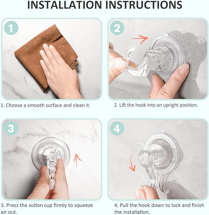 VIS'V Suction Cup Hooks, Small Shower Suction Hooks, Heavy Duty, Removable and Reusable, Clear, 6 Pcs