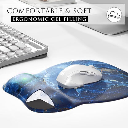 MROCO Ergonomic Mouse Pad with Gel Wrist Rest, 9.4 x 8.1 in, Ocean Marble | Ergonomic Shape Design, Multiple Pattern Options, Gel Wrist Comfort, Smooth Lycra Surface, Non-Slip PU Base