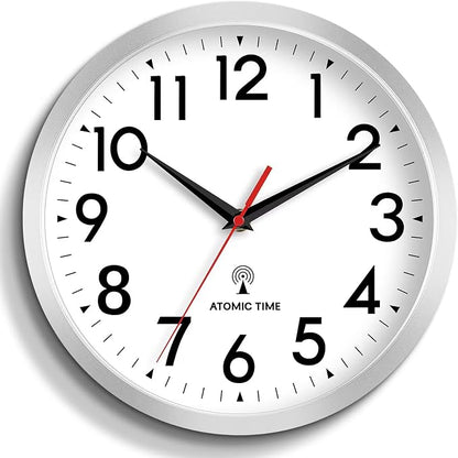 DAXSMY Atomic Wall Clock Analog 10 Inch Battery Operated Modern Decorative for Living Room Kitchen Office Bedroom Bathroom(Silver)