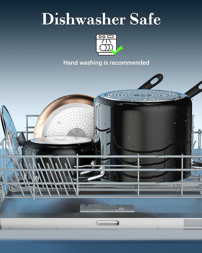 Cook N Home Professional 10.5 Quart Non stick Stock Pot with Lid, Riveted Handles, Big Soup Pot for Holiday Feasts, Stockpot with Even Heating, Induction Cookware, Oven & Dishwasher Safe, Black