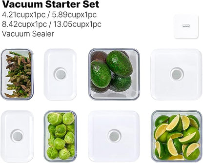VAKUEN Premium Airtight Food Storage Containers & Vacuum Sealer Machine Starter Set, 4-piece Container with Sealer, 100% Leak Proof,Keep food fresh up to 5 times longer than non-vacuum strorage.