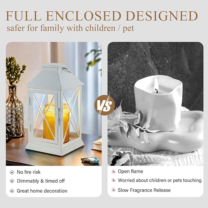 Candle Warmer Lamp with Timer,Cande Warmer Lantern for Jar Candle,Dimmable Candle Lamp Warmer Farmhouse Heat Lamp with 2 Bulbs,Auto Shut Off & Adjustable Brightness-White