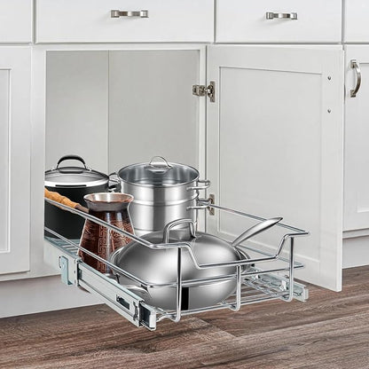 Pull Out Cabinet Organizer 15" W X 22" D, Slide Out Drawers For Kitchen Organizers and Storage, Pull Out Drawers For Cabinets Capacity Heavy Duty Caddy, Cabinet Shelves Chrome-Plated, Bathroom Pantry