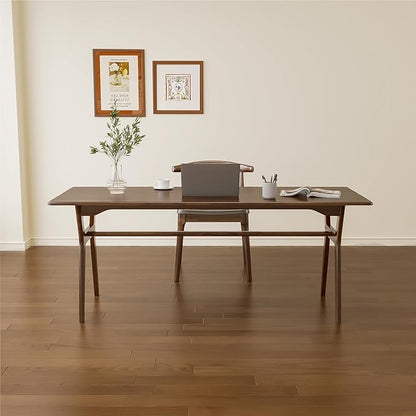 Solid Wood Study Desk - 63" Double Long Computer Table for Home Office, 2-Person PC Workstation, Walnut