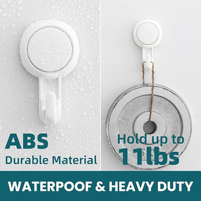 TAILI 4 Pack Powerful Suction Cup Shower Hooks for Towel, Loofah, 360° Rotatable Damage-free Hanging Versatile Wall Hooks for Inside Bathroom, Decoration, Removable Suction Holders, Easy to Use, White